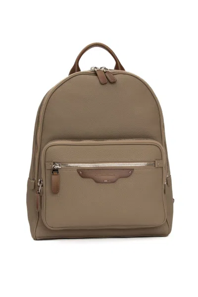 Santoni Bottalato Leather Backpack In Beige