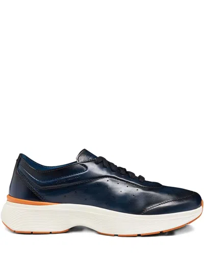 Santoni Bounce Perforated Leather Sneakers In Blue