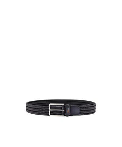 Santoni Braided Design Belt In Black