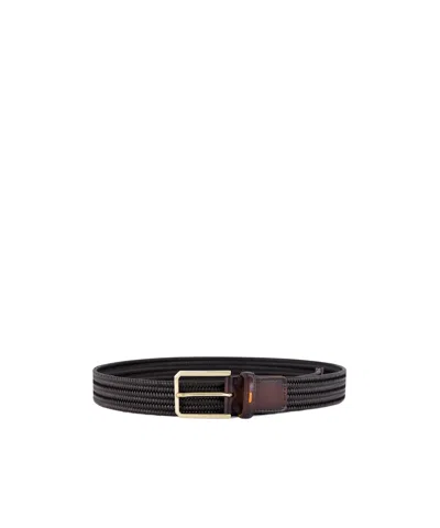 Santoni Braided Design Belt In Black