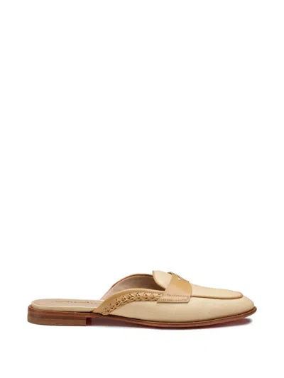 Santoni Braided Leather-trim Flat Mules In Neutral