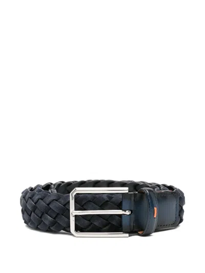 Santoni Braided Suede Belt In Blue