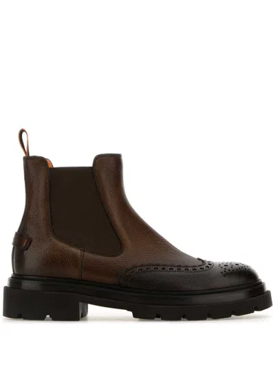 SANTONI BROGUE CHELSEA BOOTS