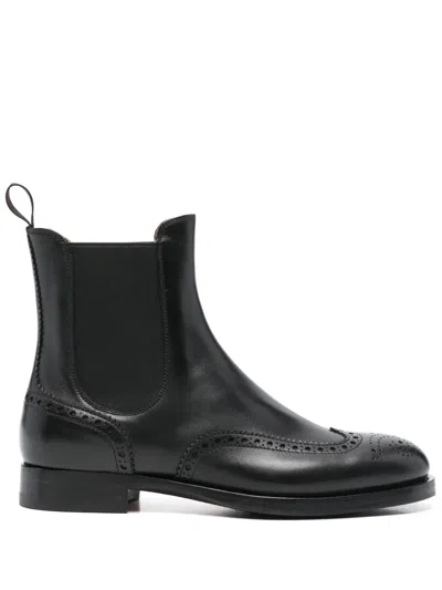 Santoni Brogue-detail Chelsea Boots In Black