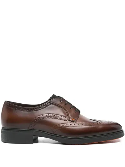 Santoni Brogue-detail Leather Derby Shoes In Brown