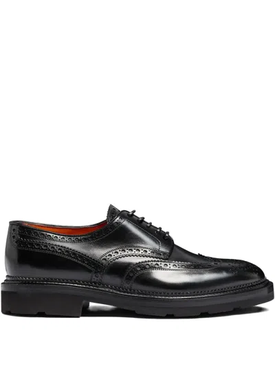 Santoni Brogue-detailing Leather Derby Shoes In Black