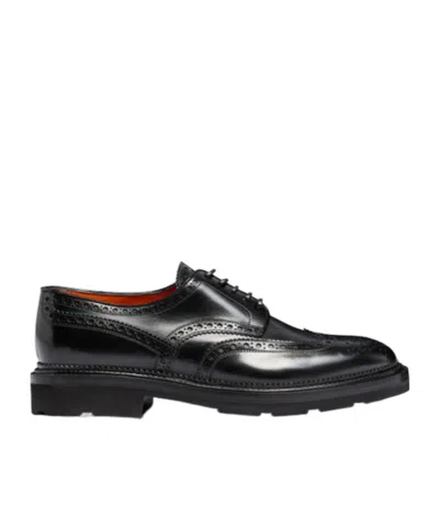Santoni Brogue-detailing Leather Derby Shoes In Black