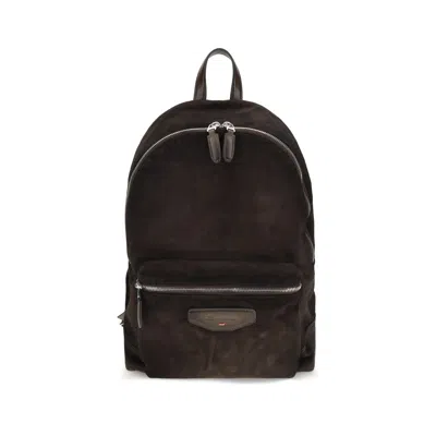 Santoni Brown Calf Leather Bos Taurus Backpack