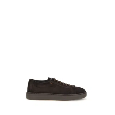 Santoni Brown Calf Leather Bos Taurus Sneakers In Transparent