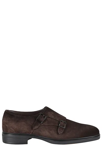 Santoni Brown Calf Suede Monk Shoes