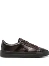 Santoni Brown Calfskin Lace-up Sneakers With Debossed Branding In Brown