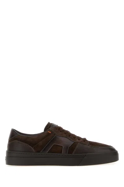 Santoni Brown Leather And Suede Dbs Sport Sneakers In Multi