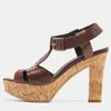 Santoni Brown Leather Ankle Strap Platform Sandals In Brown
