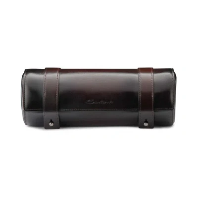 Santoni Brown Leather Big Watch Case Quercia Brown