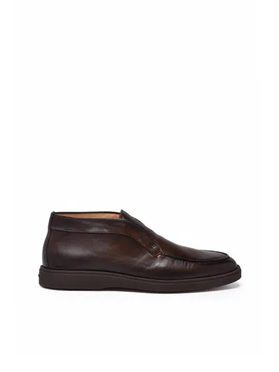Santoni Brown Leather Chukka Boots