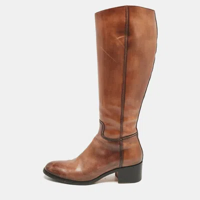 Pre-owned Santoni Brown Leather Knee Length Boots Size 38