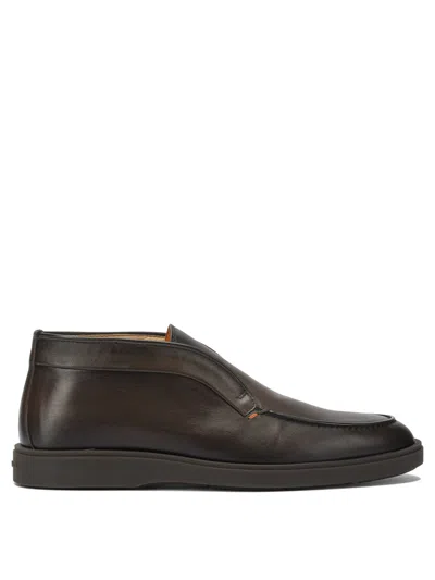 SANTONI SANTONI BROWN LEATHER LOAFERS