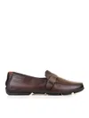 Santoni Brown Leather Moccasin With Buckle In Grey