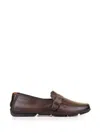 Santoni Brown Leather Moccasin With Buckle