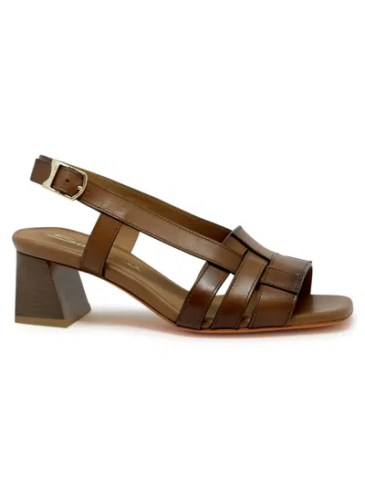 Santoni Brown Leather Slingback Sandal