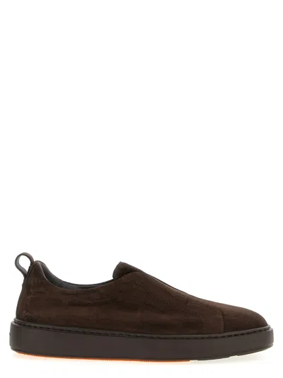 Santoni Brown Slip On Sneakers