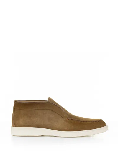 Santoni Brown Suede Ankle Boot With Rubber Sole In Multi