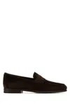 Santoni Suede Carlo Penny Loafers In Brown