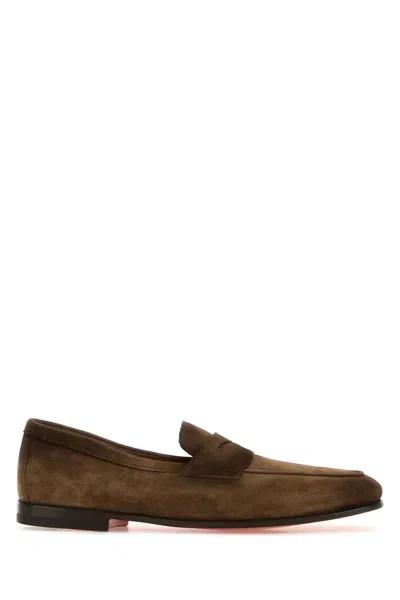 Santoni Brown Suede Carlos Loafers