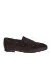 Santoni Suede Leather Monkstrap Shoes In Brown