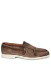 Santoni Brown Suede Monkstrap In Brown