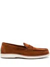 Santoni Suede Penny Loafers In Brown