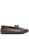 Santoni Brown Textured Leather Loafers With Decorative Bow In Gray