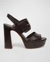 Santoni Bruxel Leather Buckle Platform Sandals In Brown