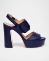 Santoni Bruxel Leather Buckle Platform Sandals In Navy