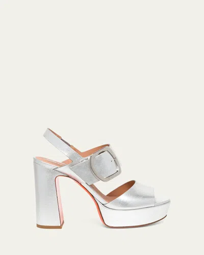 SANTONI BRUXEL METALLIC BUCKLE PLATFORM SANDALS