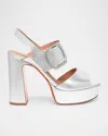 Santoni Bruxel Metallic Buckle Platform Sandals In Silver