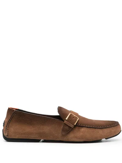 Santoni Buckle-detail Suede Loafers In Braun