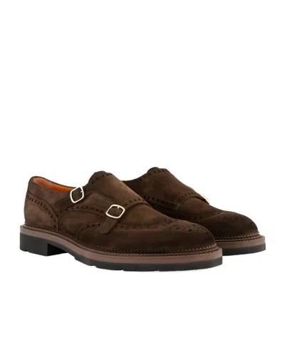 Santoni Buckle Detailed Almond Toe Loafers In Brown