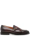 Santoni Double Monk Strap Loafers With Buckle Detailing In Brown