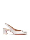 Santoni 50mm Corolle Leather Slingback Buckle Pumps In White