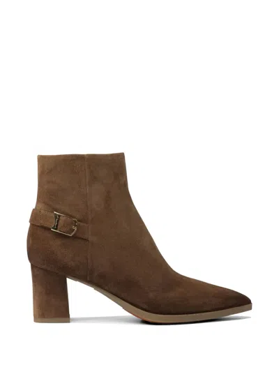 Santoni Buckle Suede Boots In Brown