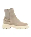 Santoni Beige Suede Ankle Boot In Gold