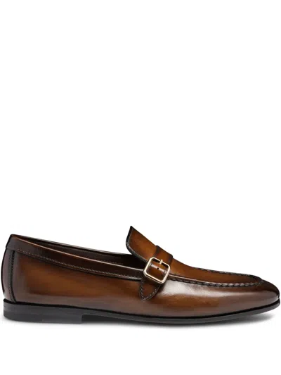 Santoni Buckle-fastening Leather Loafers In Brown