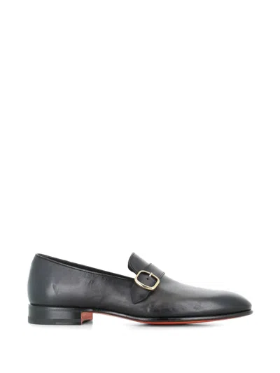 Santoni Buckled Monk Shoes In Black