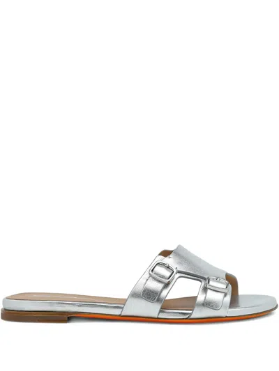 Santoni Buckled Open-toe Slide Sandals In Silver