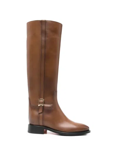Santoni Buckle-detail Knee-high Boots In Brown