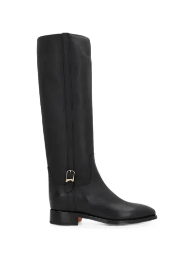 Santoni Buckle-detail Knee-high Boots In Black
