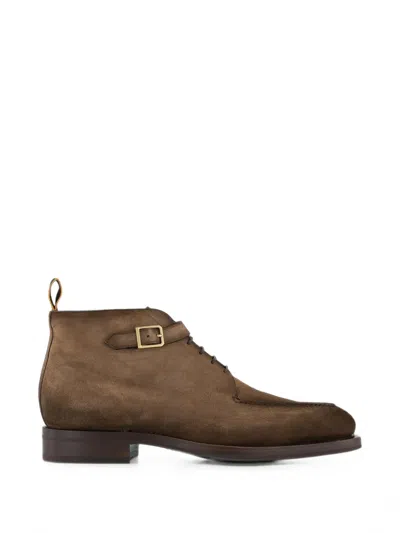 Santoni Buckle-detail Lace-up Boots In Brown