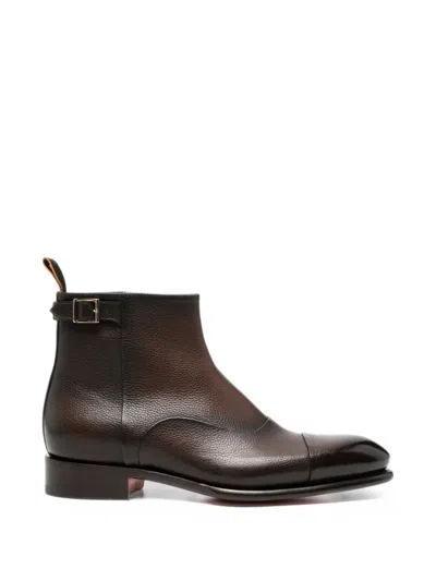 Santoni Buckle-detail Leather Boots In Yellow