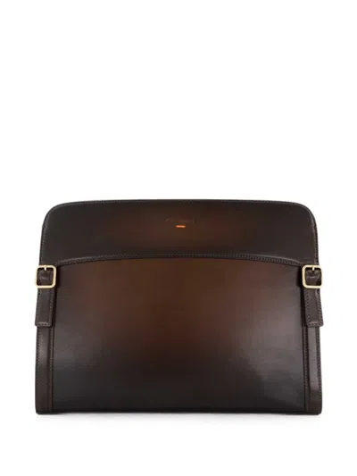 Santoni Buckle-detail Leather Clutch Bag In Brown